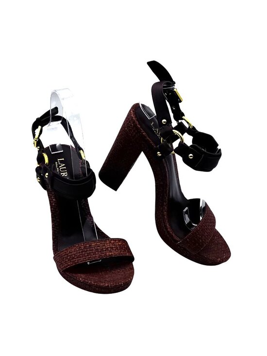 Lauren Ralph Lauren Shoes - Lauren Ralph Lauren Faustine Raffia Straw & Leather Heel Sandals Womens 6B Brown